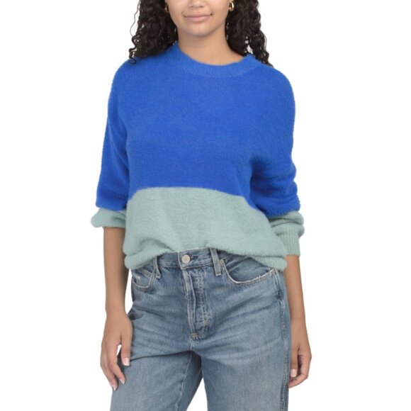 THEO & SPENCE Royal Blue Feathered Two Tone Crew Neck Sweater - Picture 1 of 2